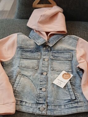Celebrity Pink Light Pink-Sleeve Hooded Denim Jacket